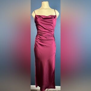NWOT Floret Studios Slip Dress Wine Red Berry Color Silky Fabric With Cowl Neck